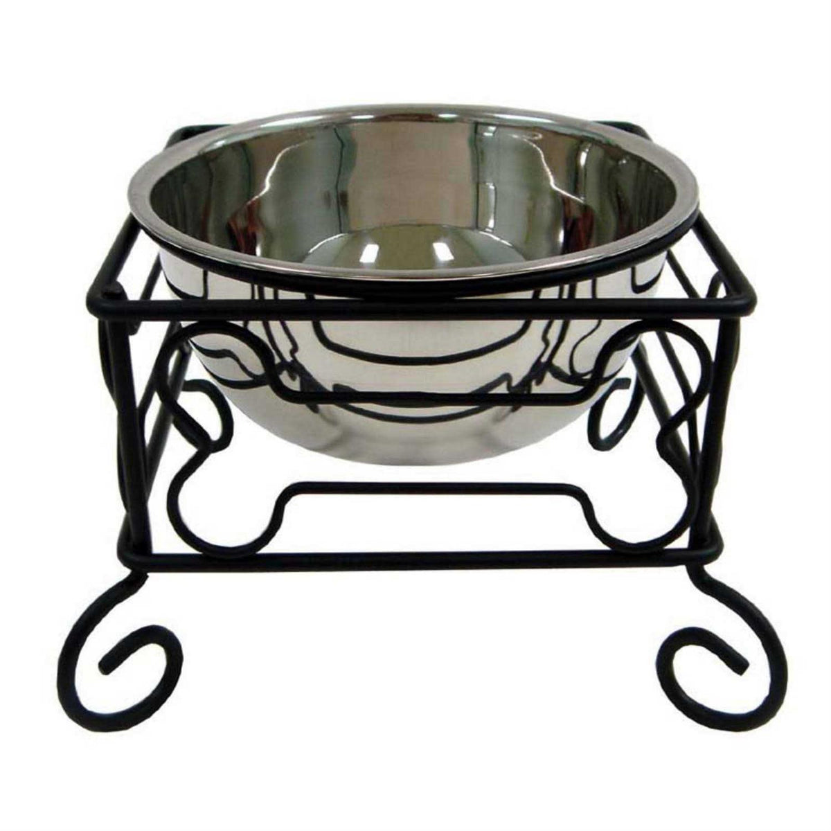 Wrought Iron Stand with Stainless Steel Feeder Bowl D781