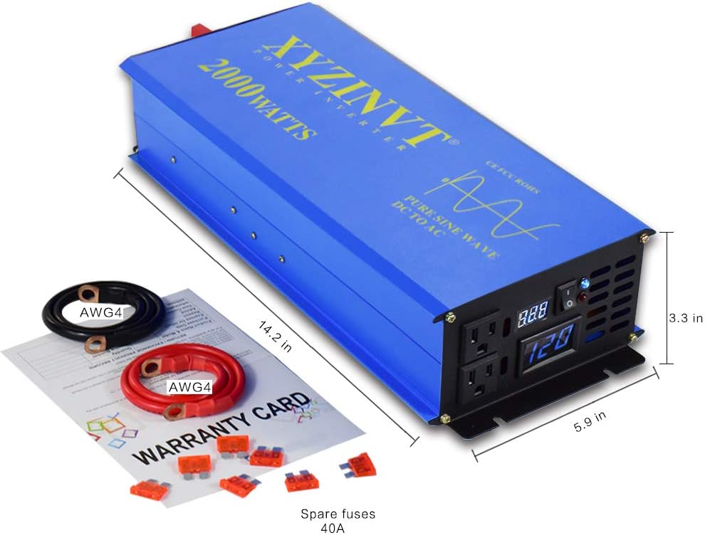 3000 watt Pure Sine Wave Power Inverter dc 24v to ac 120v with LED Display and Wireless Remote Controller O81492