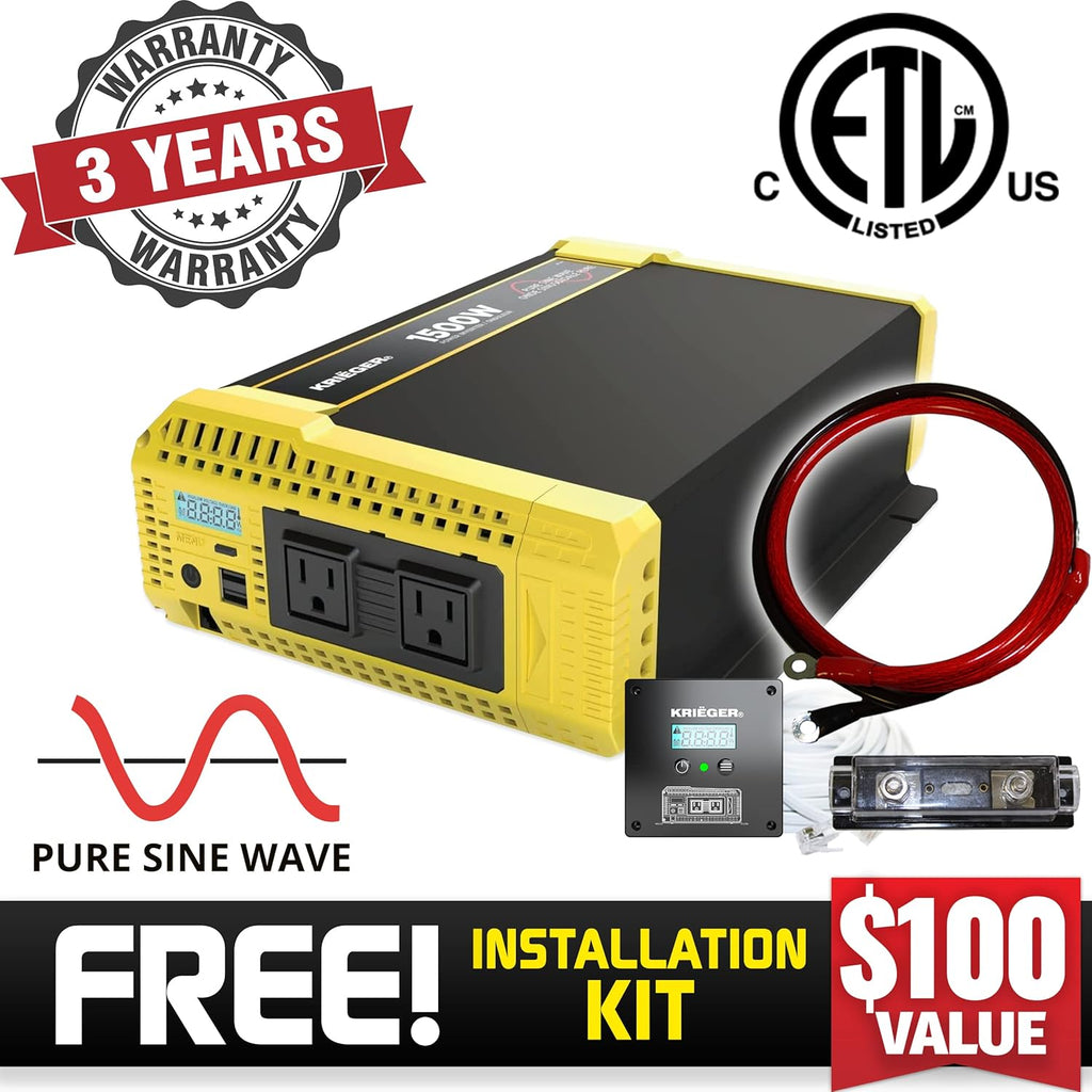 1500 Watt 12V Pure Sine Inverter with Dual AC Outlets & USB Z216