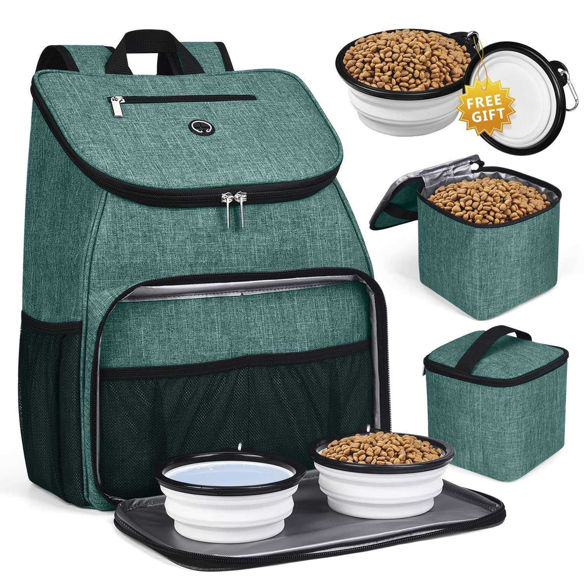 Airline Approved Dog Travel Backpack with 2 Collapsible Bowls and 2 Food Baskets V25520