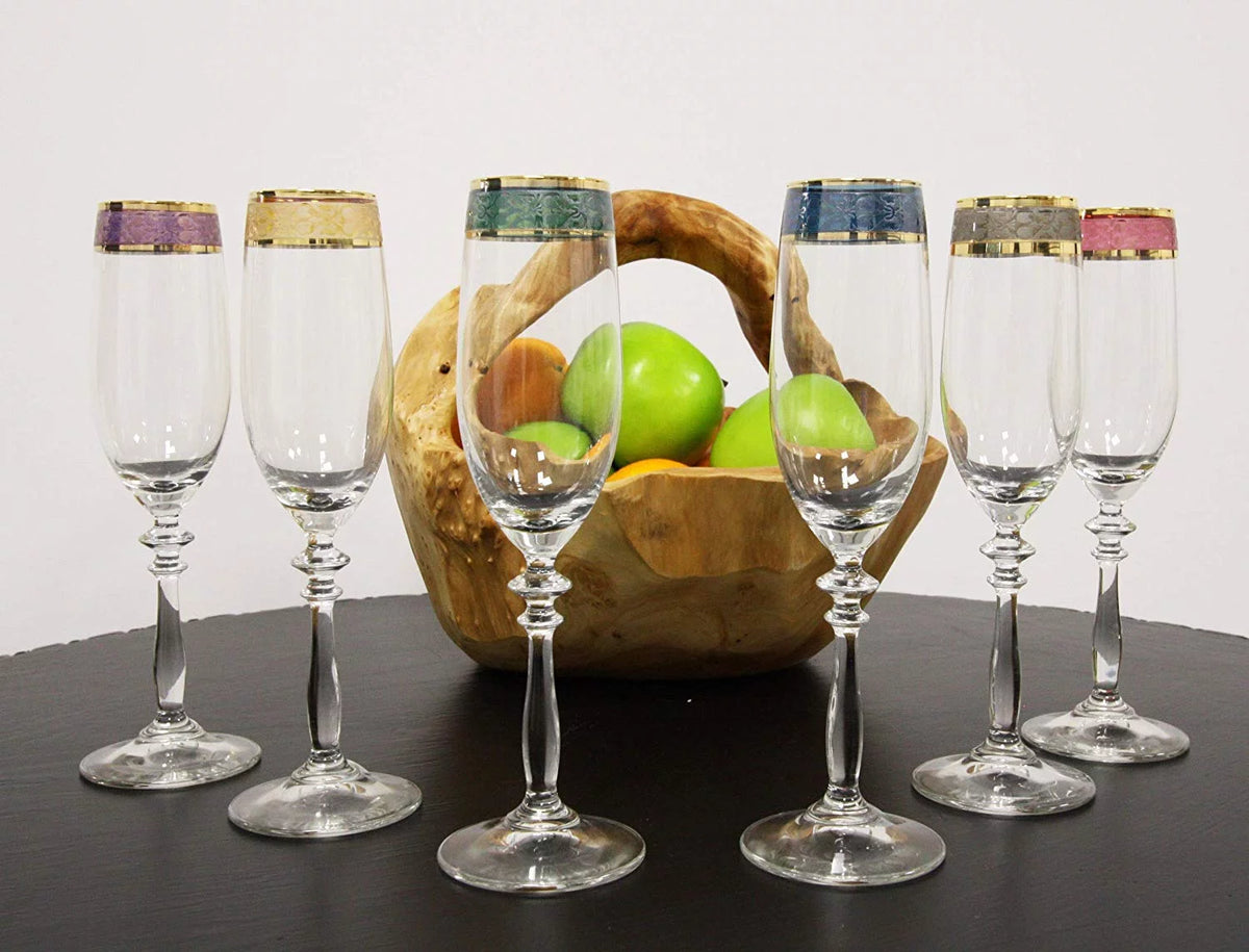 Set of 6 Floral Champagne Flute Wine Glasses M773793