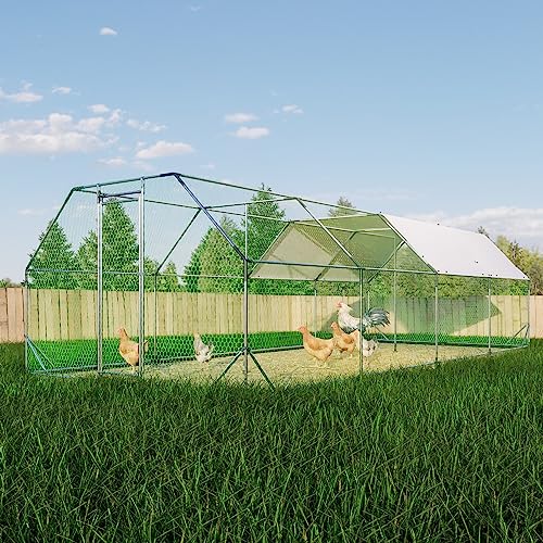 Large Metal Walk-in Chicken Coop with Waterproof Cover W602810