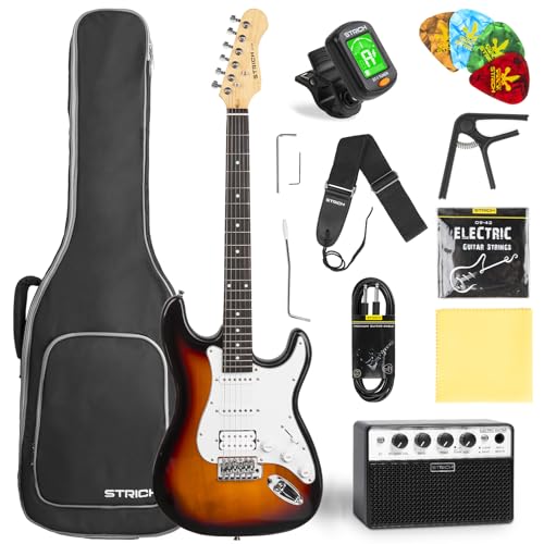 39" Full Size Electric Guitar HSS Pick Up with 10W Amp, Bag, Digital Tuner, Capo, Strap, String, Cable, Picks K40648