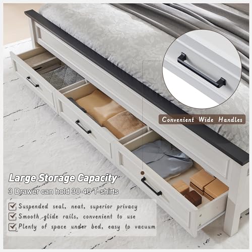 Full Size Bed Frame with Storage Drawers, Light Brown D578