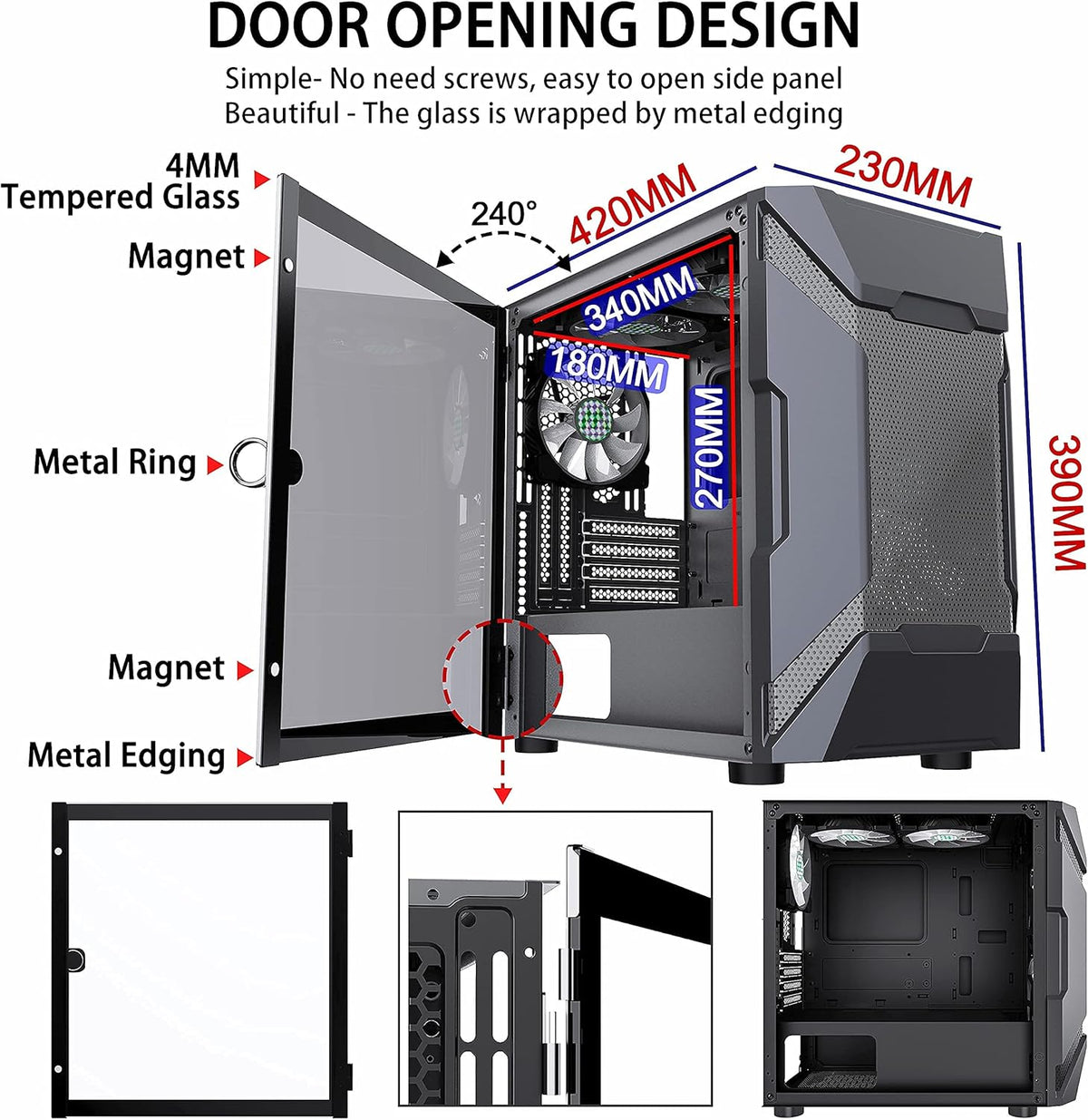 Micro-ATX Tower PC Case with 120MM ARGB Fans J47857