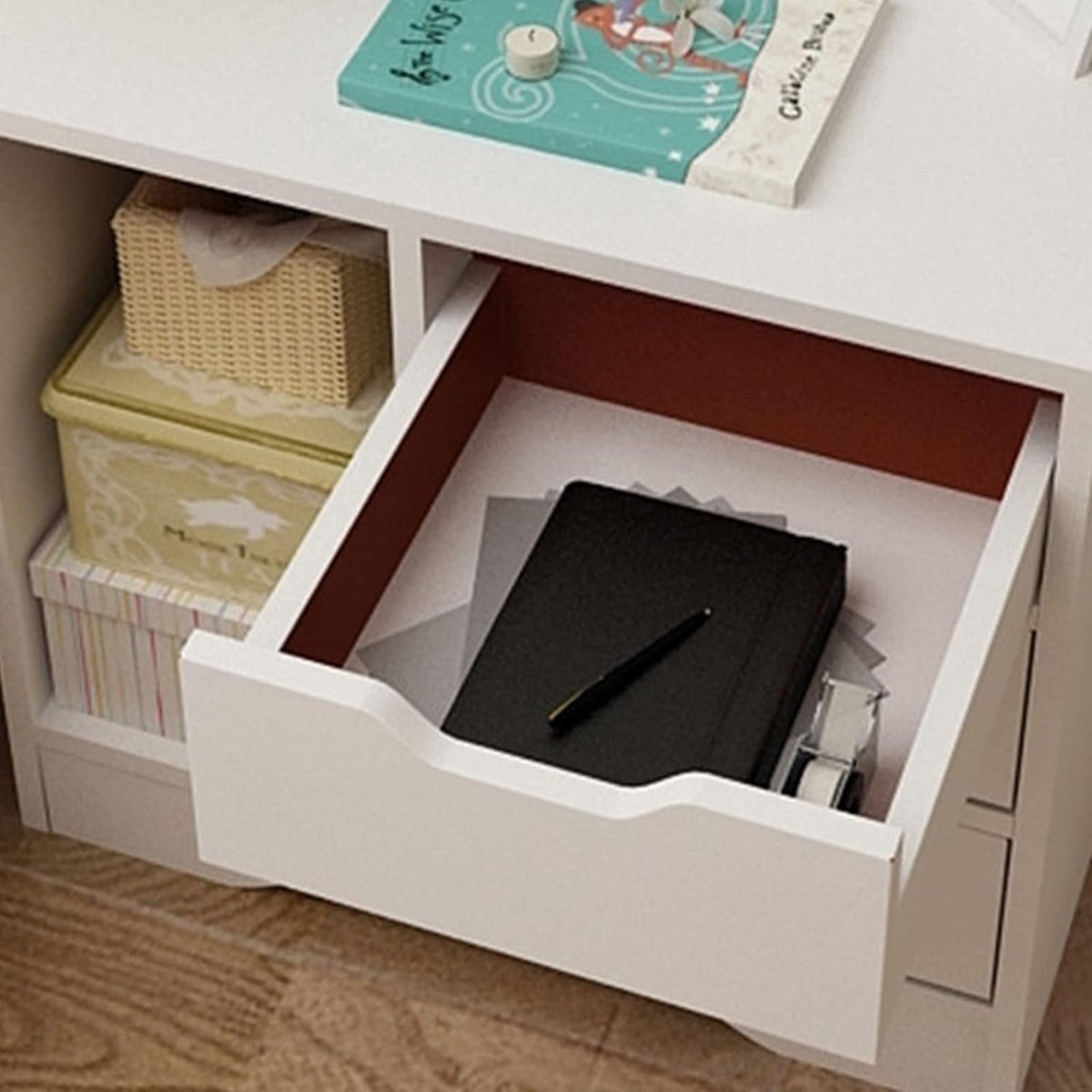 White 2 Drawer Wood Nightstand I710