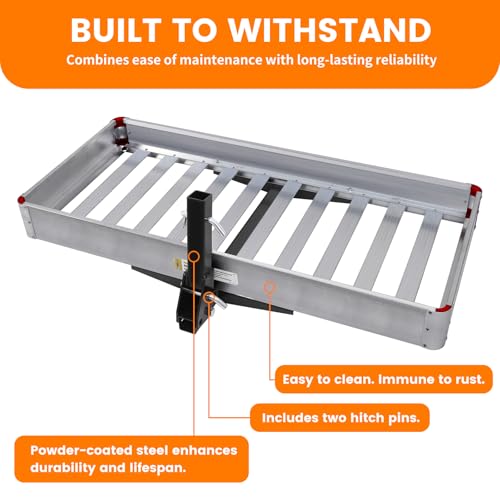 500-lb Capacity 50 inch x 22 inch Folding Aluminum Cargo Carrier Rack Basket with High Side Rails D114660