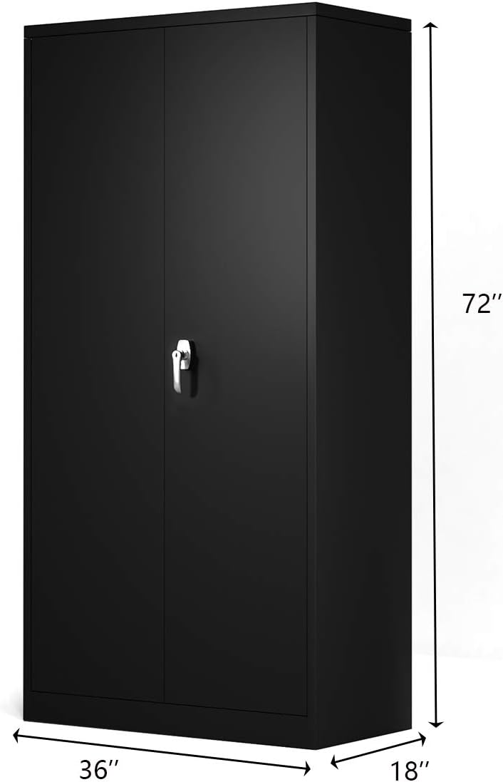Black Steel Storage Cabinet with Doors and Shelves V98032