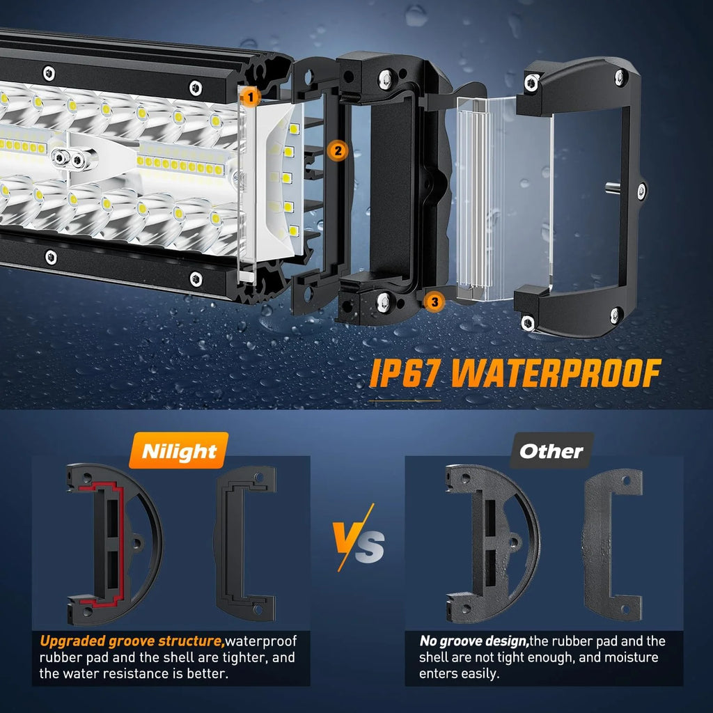 2PCS 7Inch Triple Row Spot Flood Combo LED Work Light with Wiring Harness Kit K828