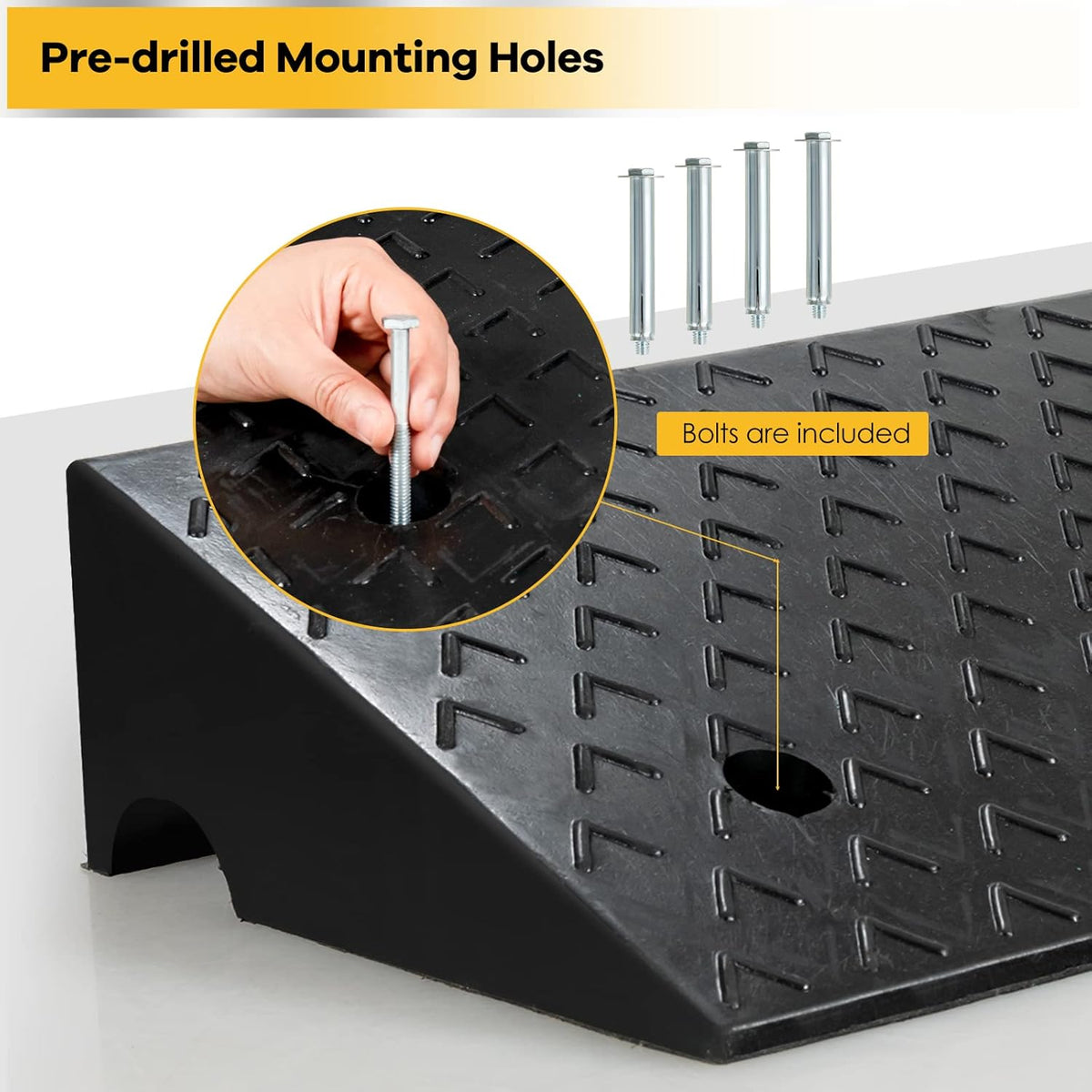 5” Rubber Curb Ramps 2PCS, Heavy Duty 22° Driveway Ramps with 4 Expansion Bolts & Predrilled Holes, Anti-Slip Surface, 6,800 lbs Load Capacity Pack of 2 I497