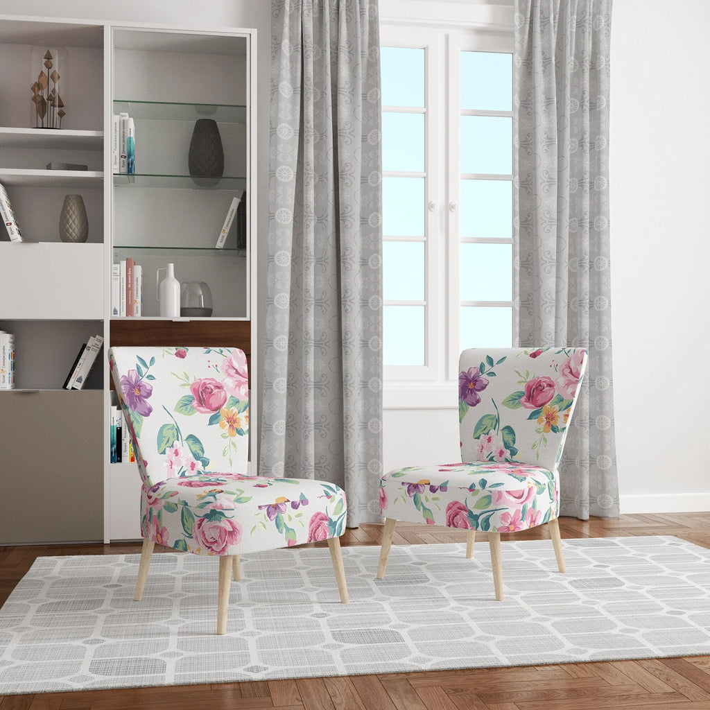 Vintage White And Pink Floral Pattern Upholstered Accent Chair T41362