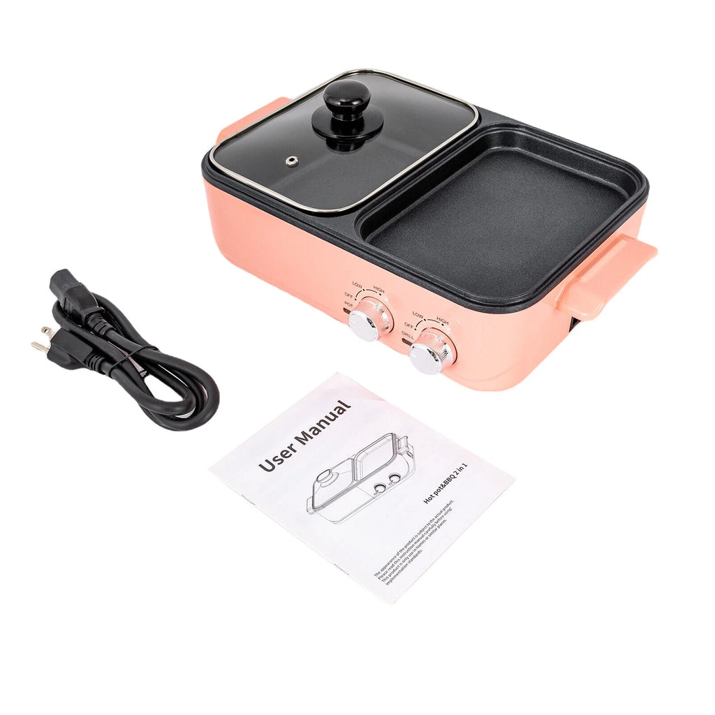 2 in 1 Portable Electric Hot Pot Barbecue Grill Non-Stick Pan H95445