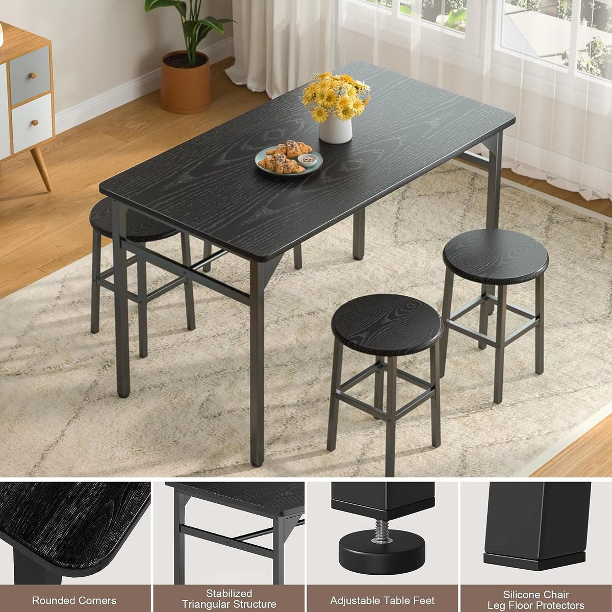Black Dining Table Set for 4 Q881100