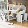 White L-Shaped Triple Bunk Bed with Desk & Stairs J774