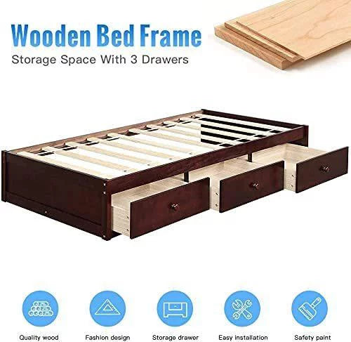 Twin Size Platform Bed Frame with Three Drawers P985