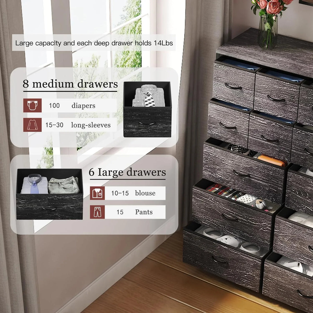 14 Drawer Fabric Storage Dresser C863
