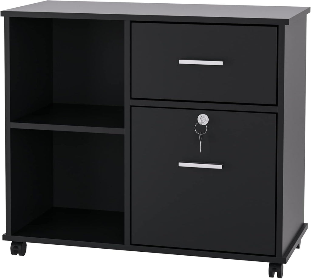 Black Wood Lateral File Cabinet with Lock E541
