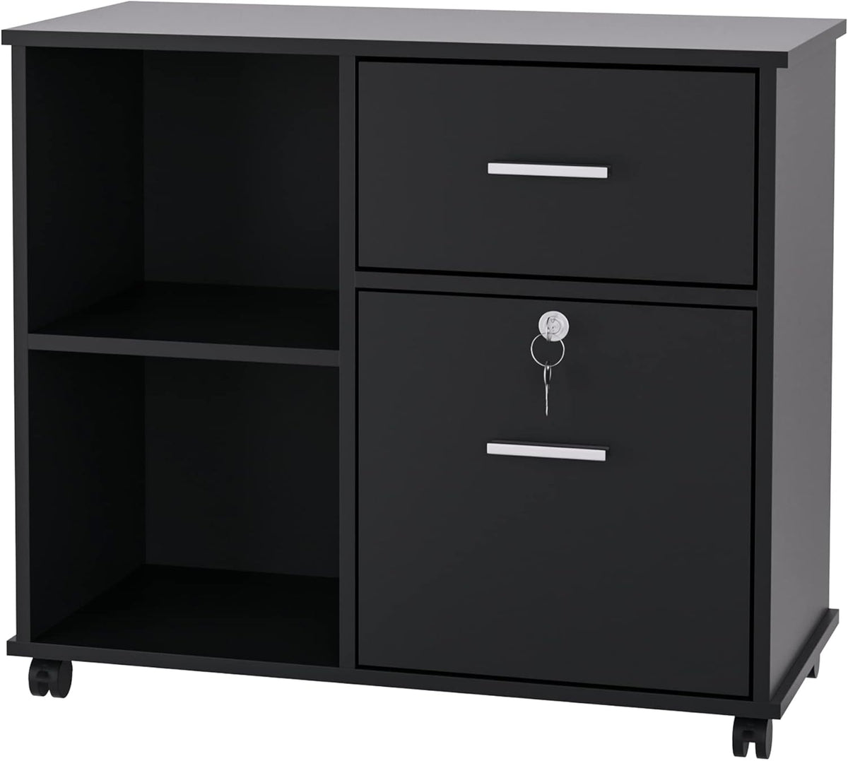 Black Wood Lateral File Cabinet with Lock E541