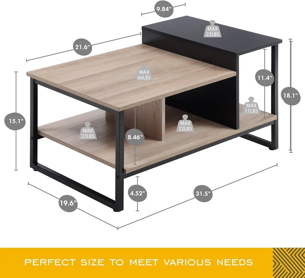 Lift Top Coffee Table with 2-Level Tabletop, Industrial Wood Coffee Table with Metal, 31.5" Z71149
