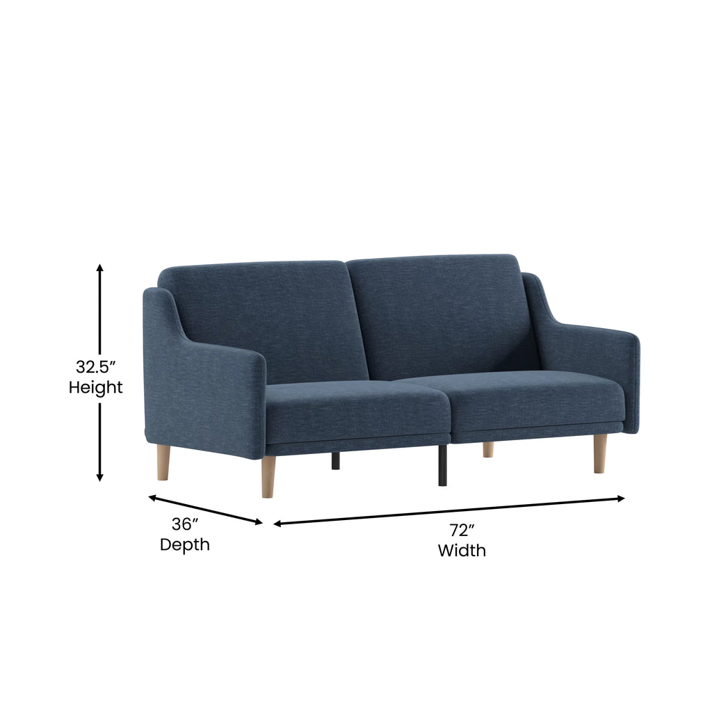 Navy Faux Linen Upholstered Split Back Sofa Futon F715