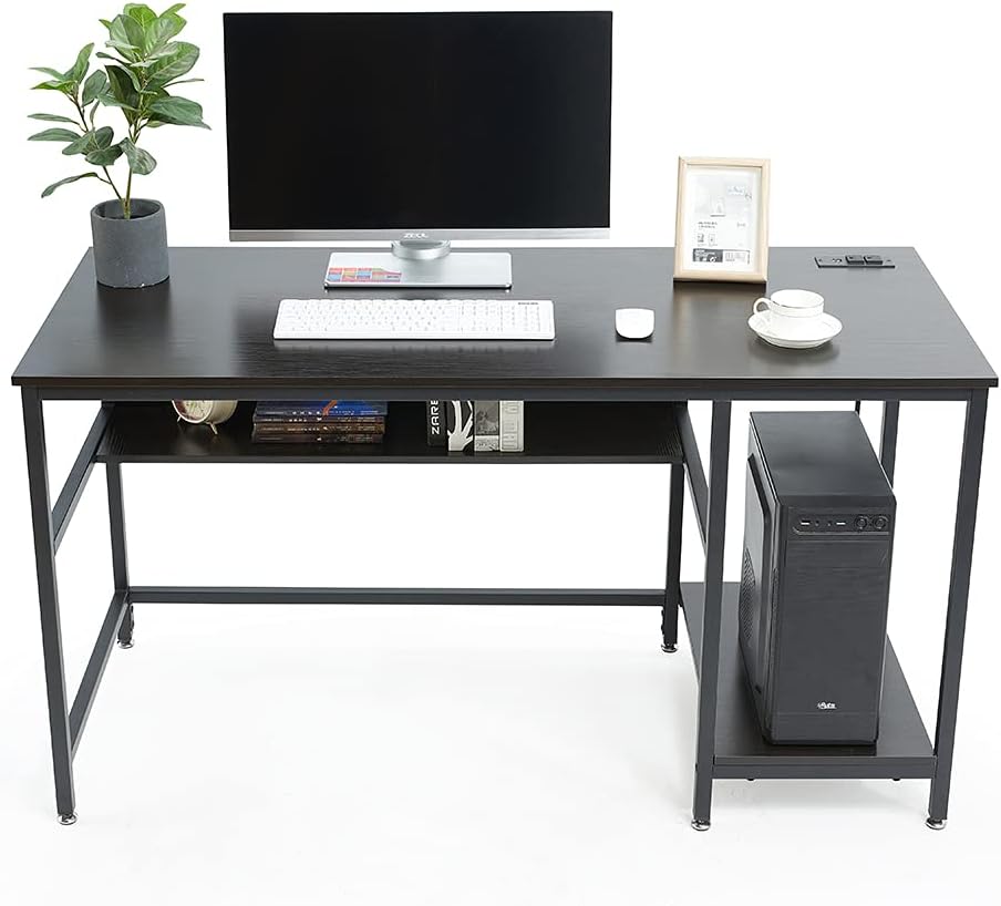 Black 47 Inch Computer Desk with Storage Shelves K998