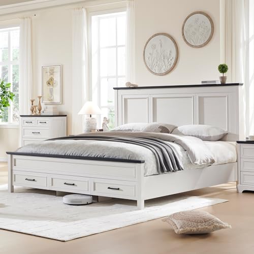 Full Size Bed Frame with Storage Drawers, Light Brown D578