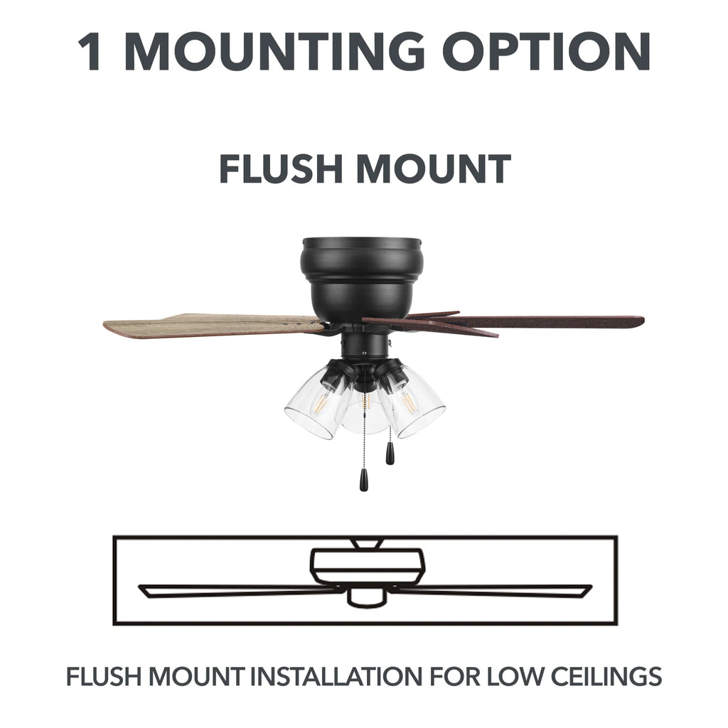 42" Matte Black Indoor Ceiling Fan with Lights W459