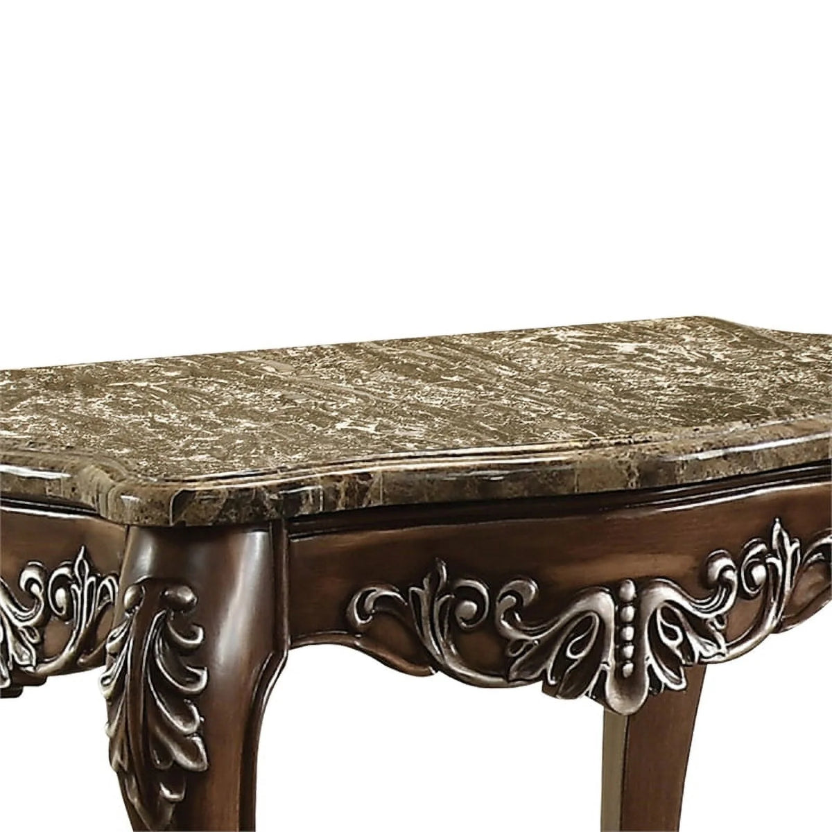 Antique Oak Brown Wooden End Table with Marble Top S4063