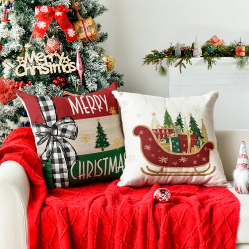 Merry Bright Christmas Trees Throw Pillow Covers, 18 x 18 Inch Set of 4 D3675