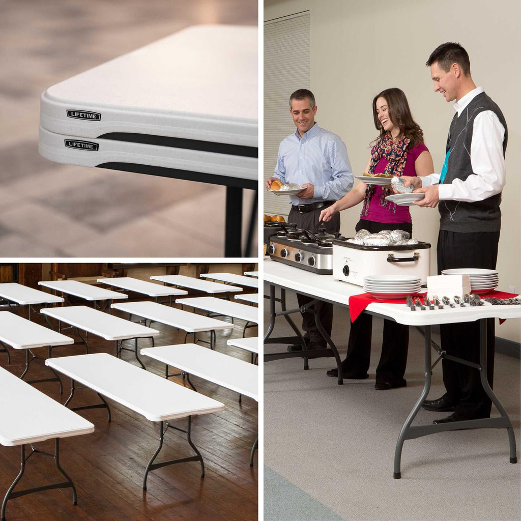 White Granite 8 Foot Rectangle Folding Table S259347