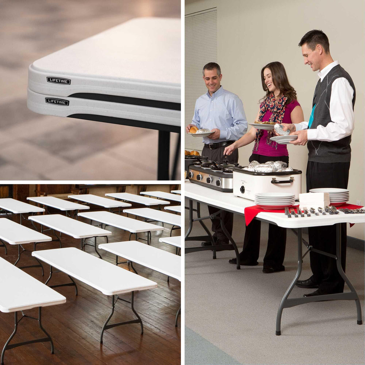White Granite 8 Foot Rectangle Folding Table S259347