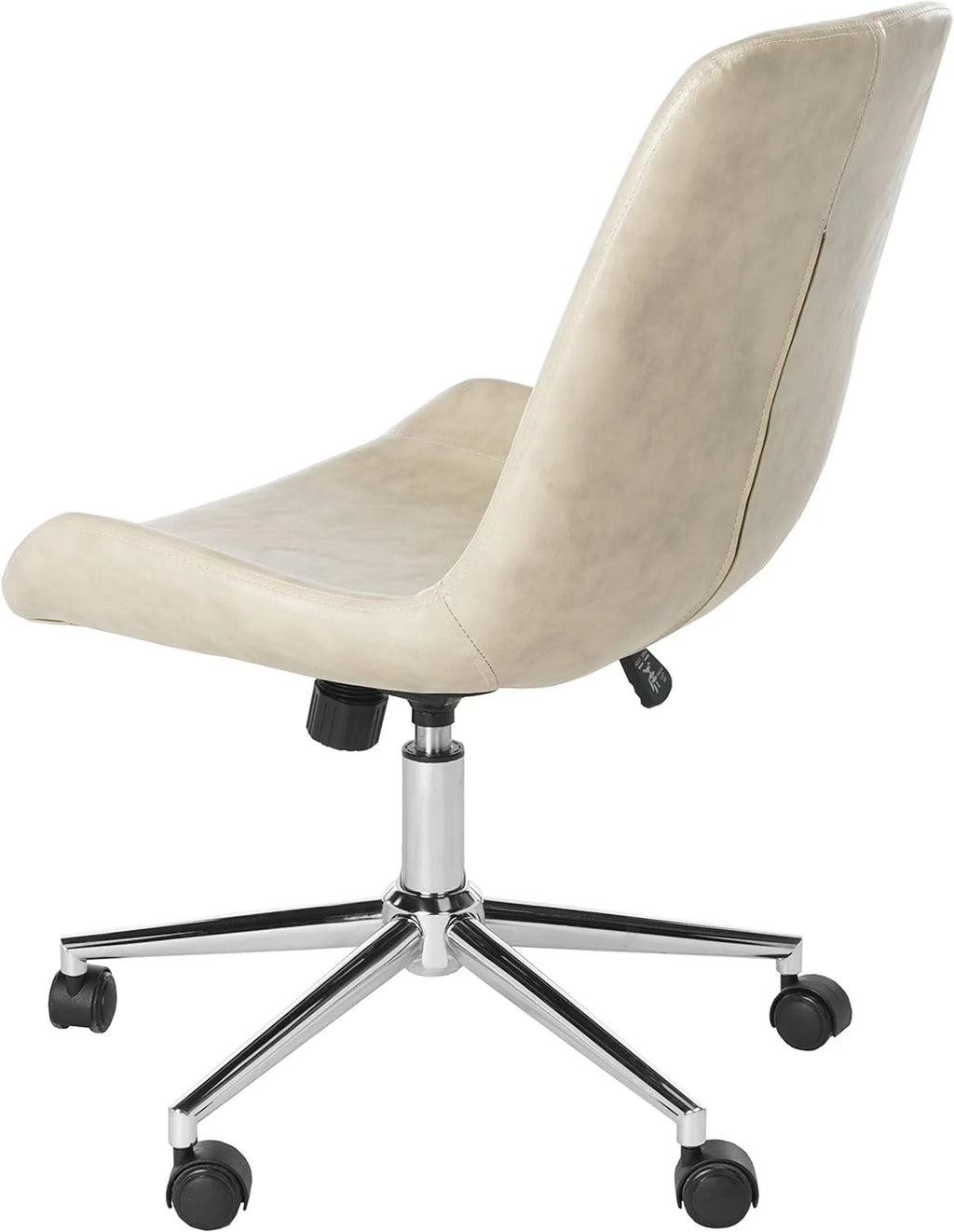 Beige Faux Leather Swivel Adjustable Office Desk Chair B206