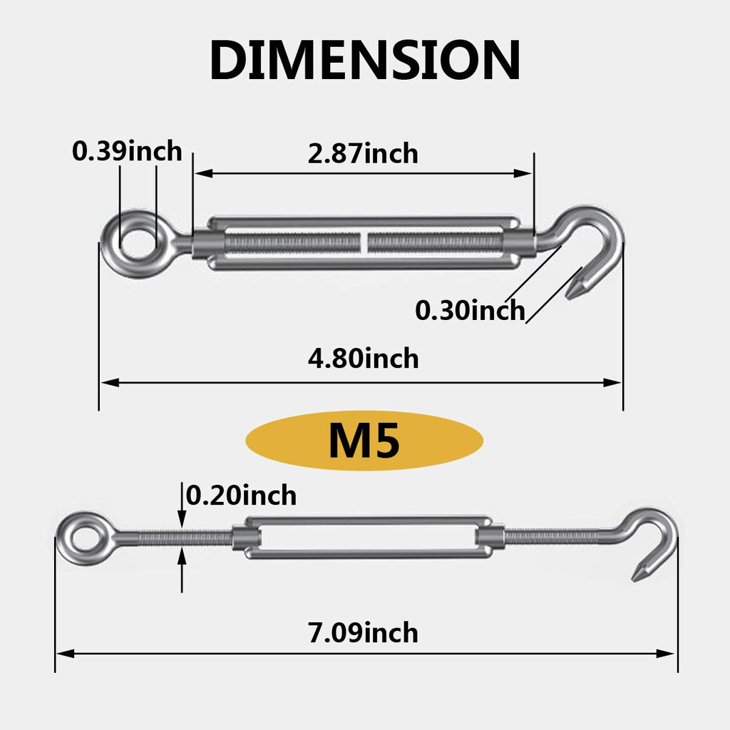 304 Stainless Steel Adjustable Wire Rope Tensioner Kit with Hooks R795
