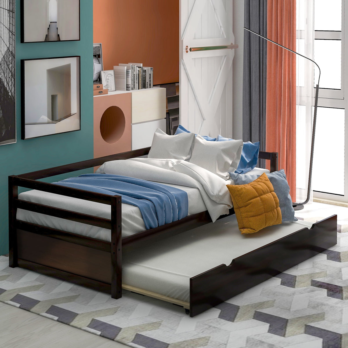Convertible Pull Out Double Bed Sofa Bed with Roller Shelf V5199