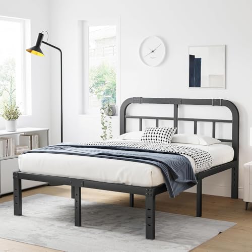 Full Size Black Metal Bed Frame with Headboard U6038