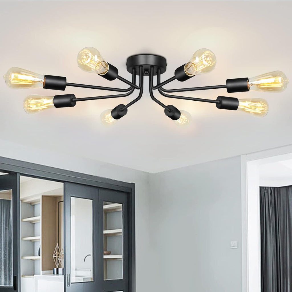 6 Light Matte Black Flush Mount Ceiling Light W6161