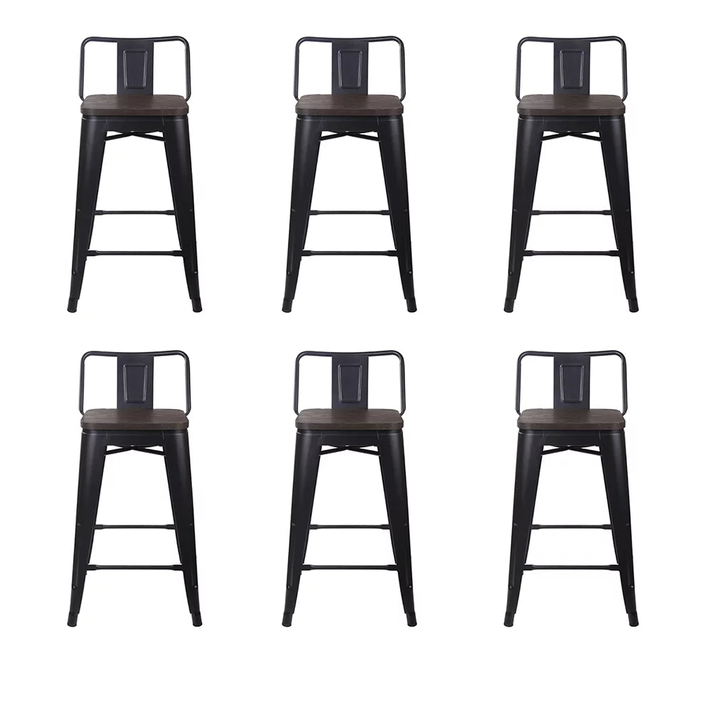 Black 24 inch Low Back Metal Barstool with Dark Wood Seat, Set of 6 O4972