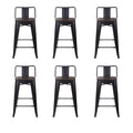 Black 24 inch Low Back Metal Barstool with Dark Wood Seat, Set of 6 O4972