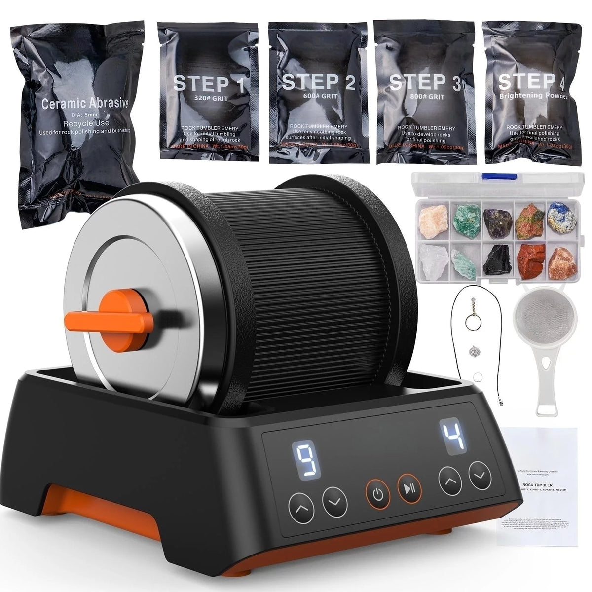 Rock Tumbler Kit with 1 lb. Barrel and 4 Polishing Grits L280