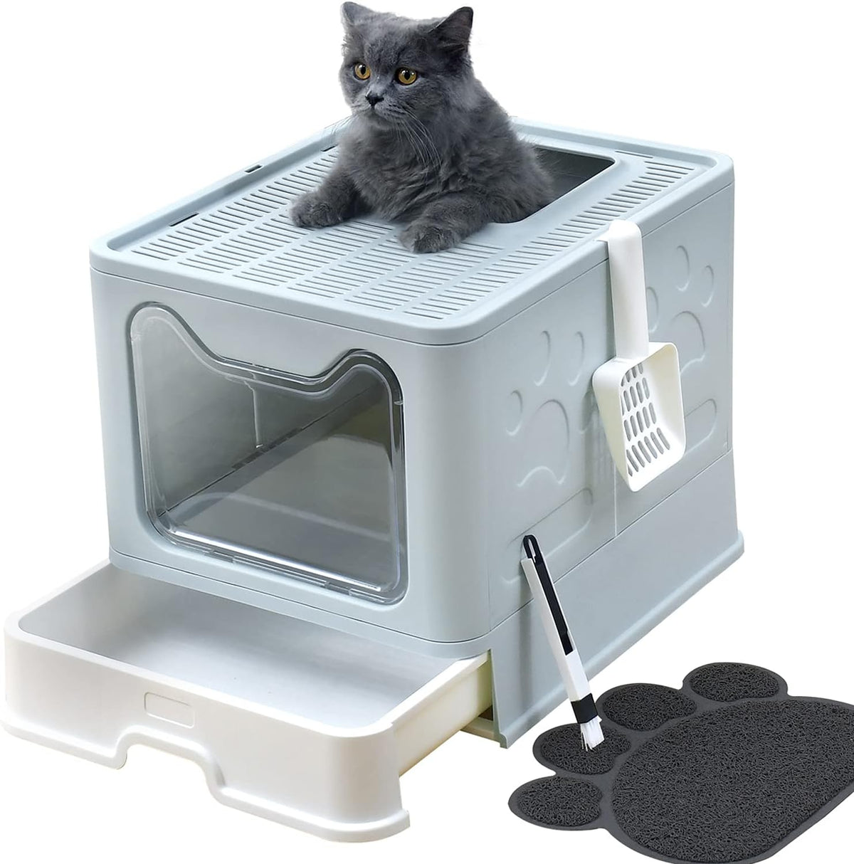Foldable Cat Litter Box with Lid and Litter Mat and Scoop M681