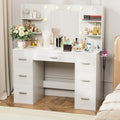 White Vanity Desk with LED Lighted Mirror and 7 Drawers C15420