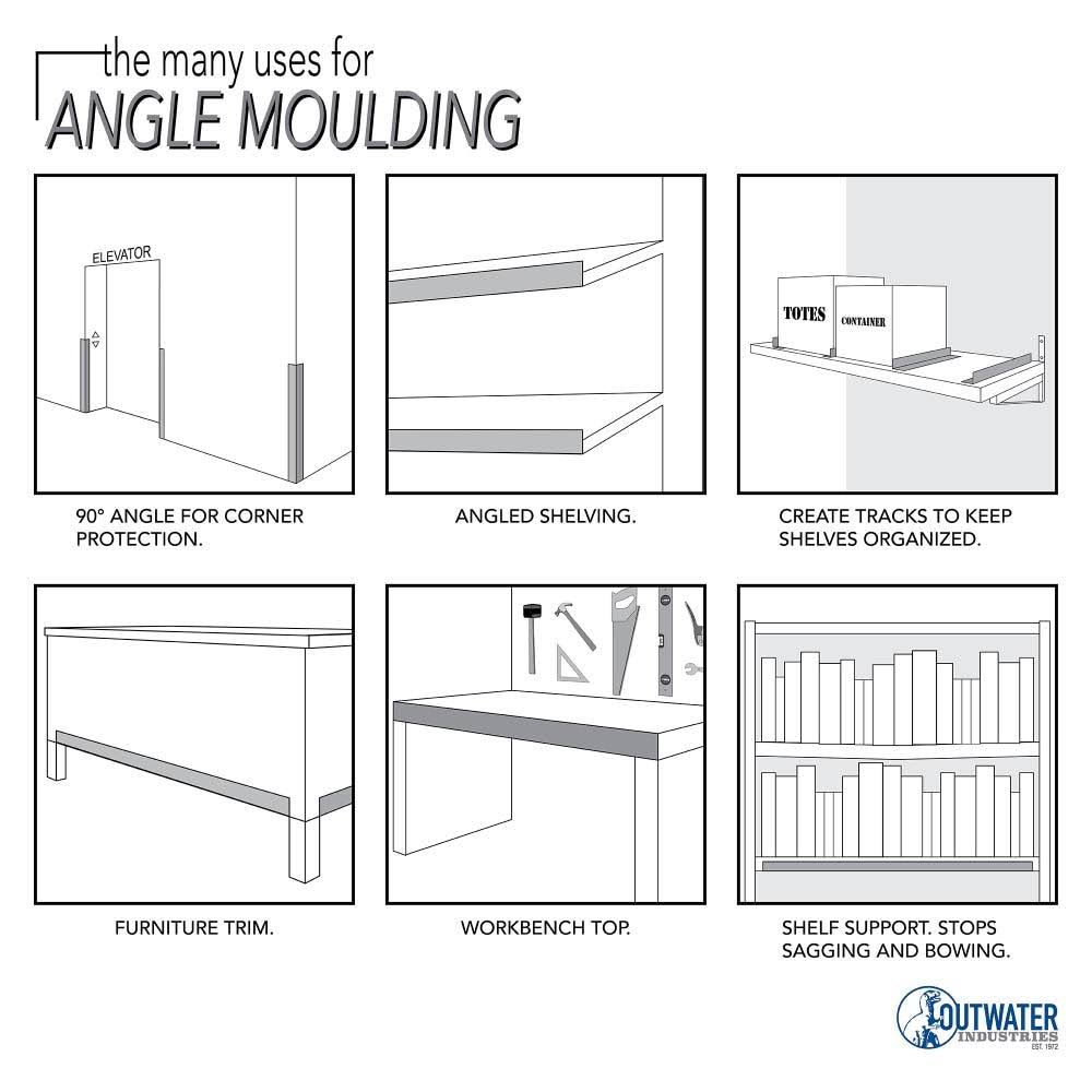 Satin Finish Aluminum Angle Moulding, 1/2 inch x 1/2 inch x 1/8 inch, 48 inch Lengths, Pack of 3 R313
