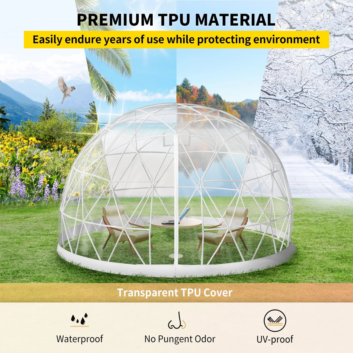 9.5ft PVC Geodesic Dome Bubble Tent with Door and Windows K56372