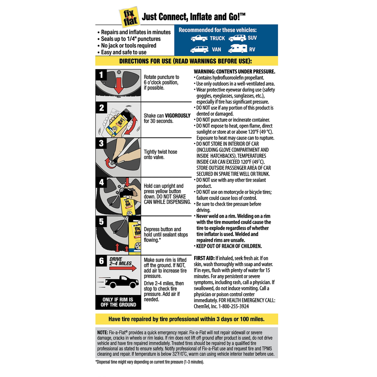 Aerosol Emergency Flat Tire Repair and Inflator 24 oz O19999