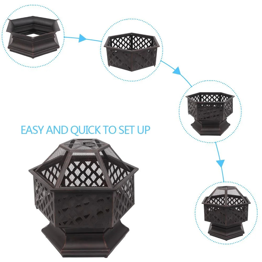 22 inch Steel Fire Pit with Flame-Retardant Mesh Lid D51905