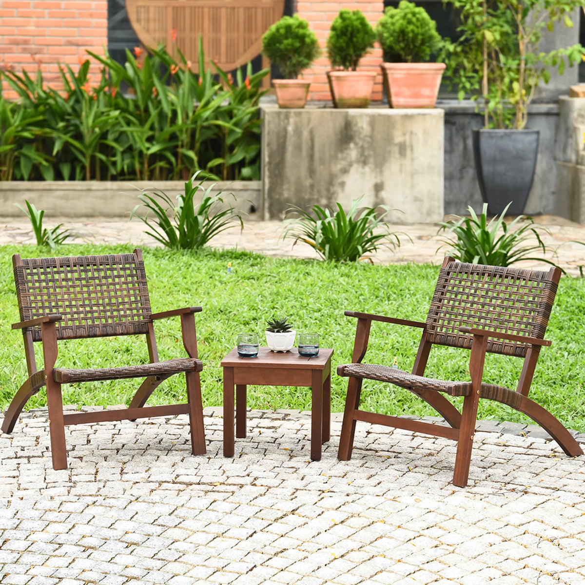 3PCS Patio Rattan Furniture Set Coffee Table G5605