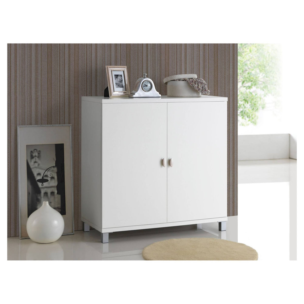 White Wood Entryway Storage Sideboard Cabinet Q2395