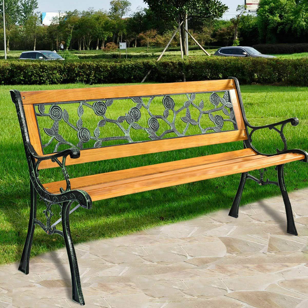 Cast Iron Hardwood Patio Bench Y713