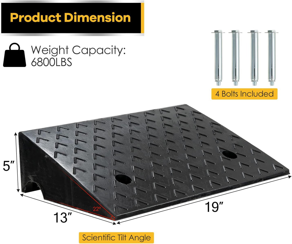 5” Rubber Curb Ramps 2PCS, Heavy Duty 22° Driveway Ramps with 4 Expansion Bolts & Predrilled Holes, Anti-Slip Surface, 6,800 lbs Load Capacity Pack of 2 I497