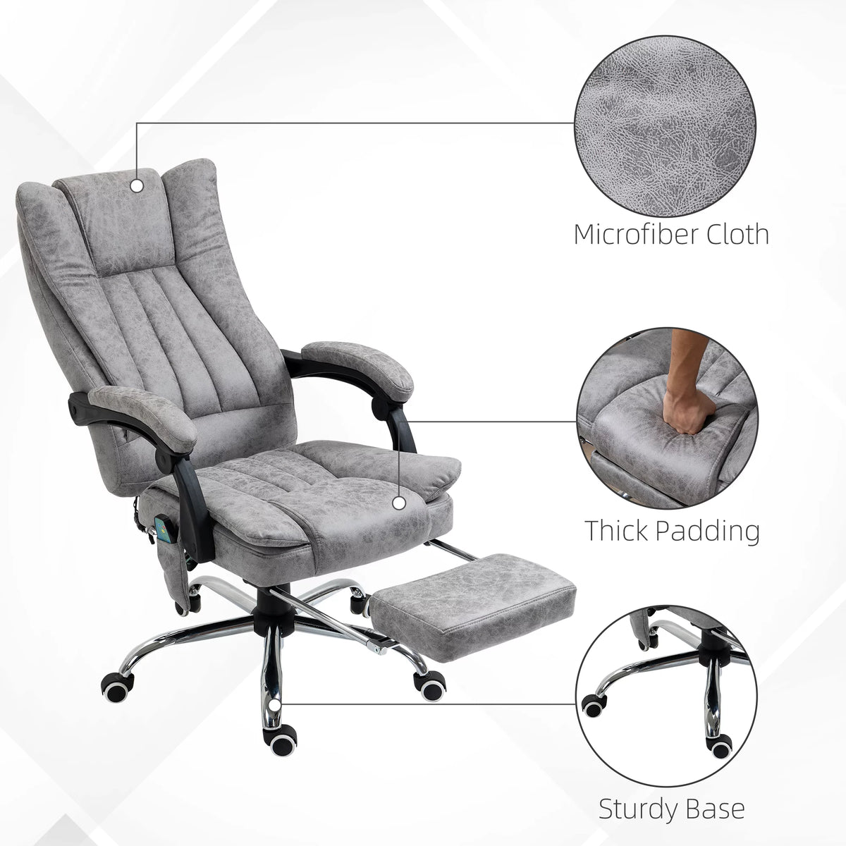 Gray Microfiber High Back Office Chair with Massage and Footrest F575